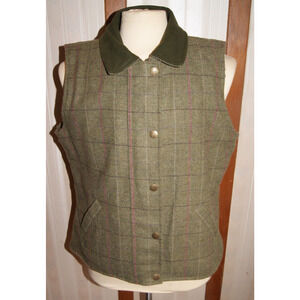 Hoggs of Fife Wool Vest Womens L/XL Green Tweed Country Shooting Fleece Lined